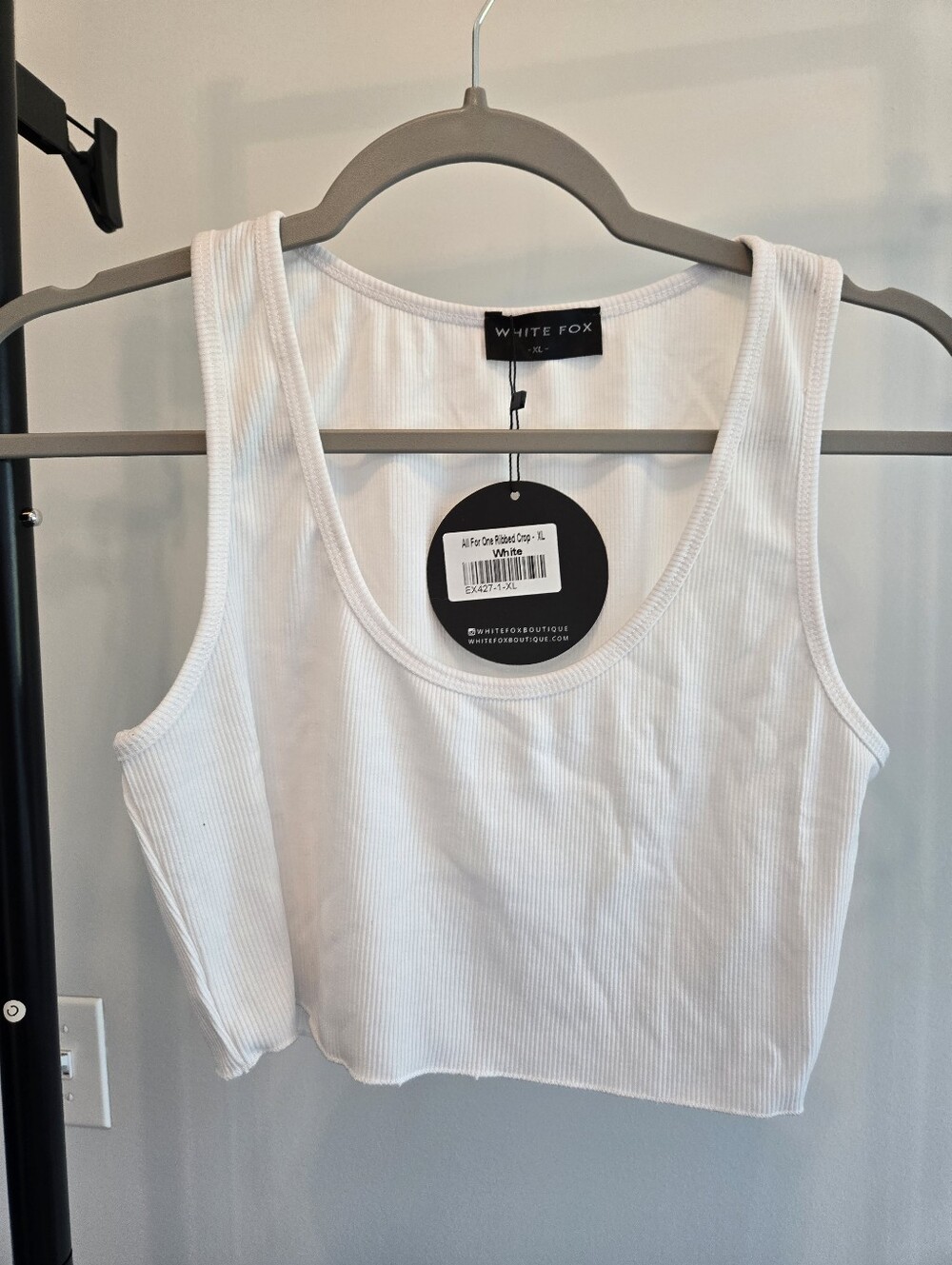 White Fox All For One Ribbed Crop Tank Top XL White